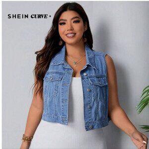 Plus Size Women Western Style Casual Sleeveless Denim Jacket
